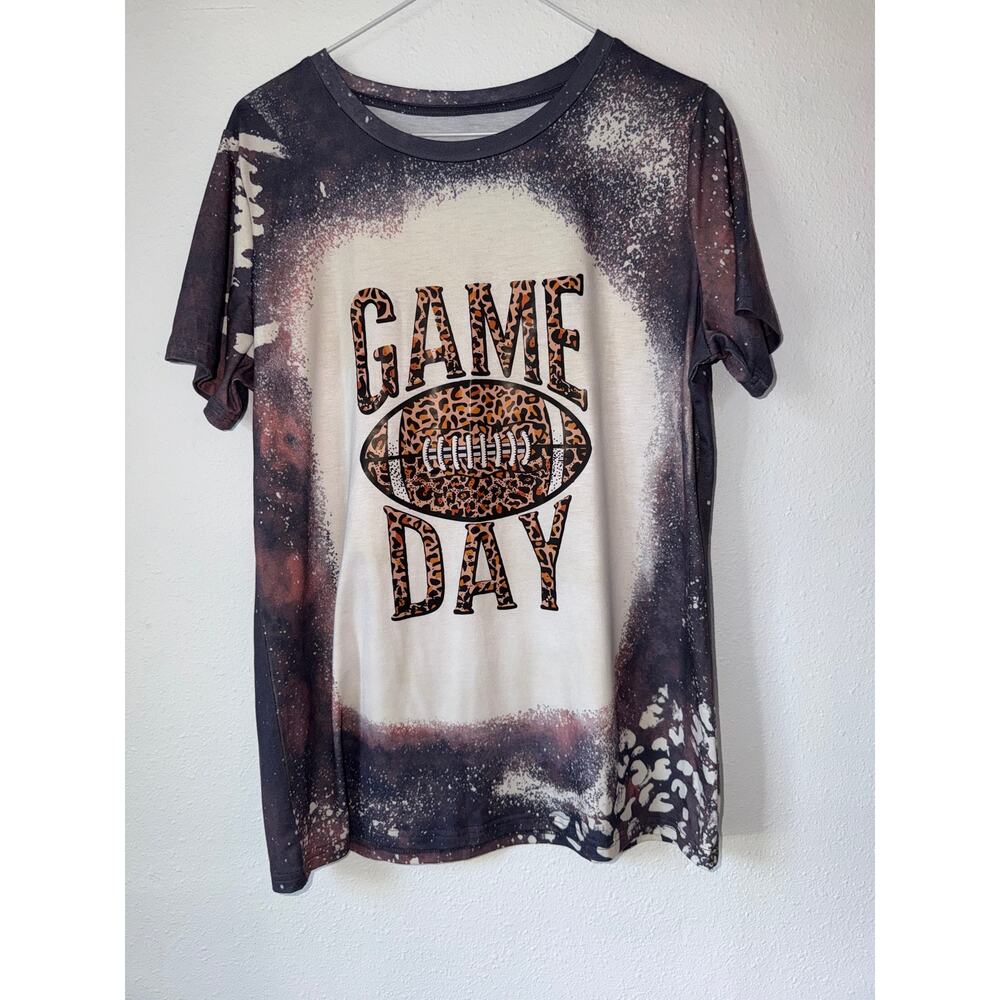 Gray White Bleached Splatter Short Sleeve Game Day Graphic Print Crew Neck Large